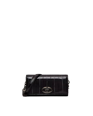 Bold VLogo Textured Leather Wallet with Shoulder Strap in Nero