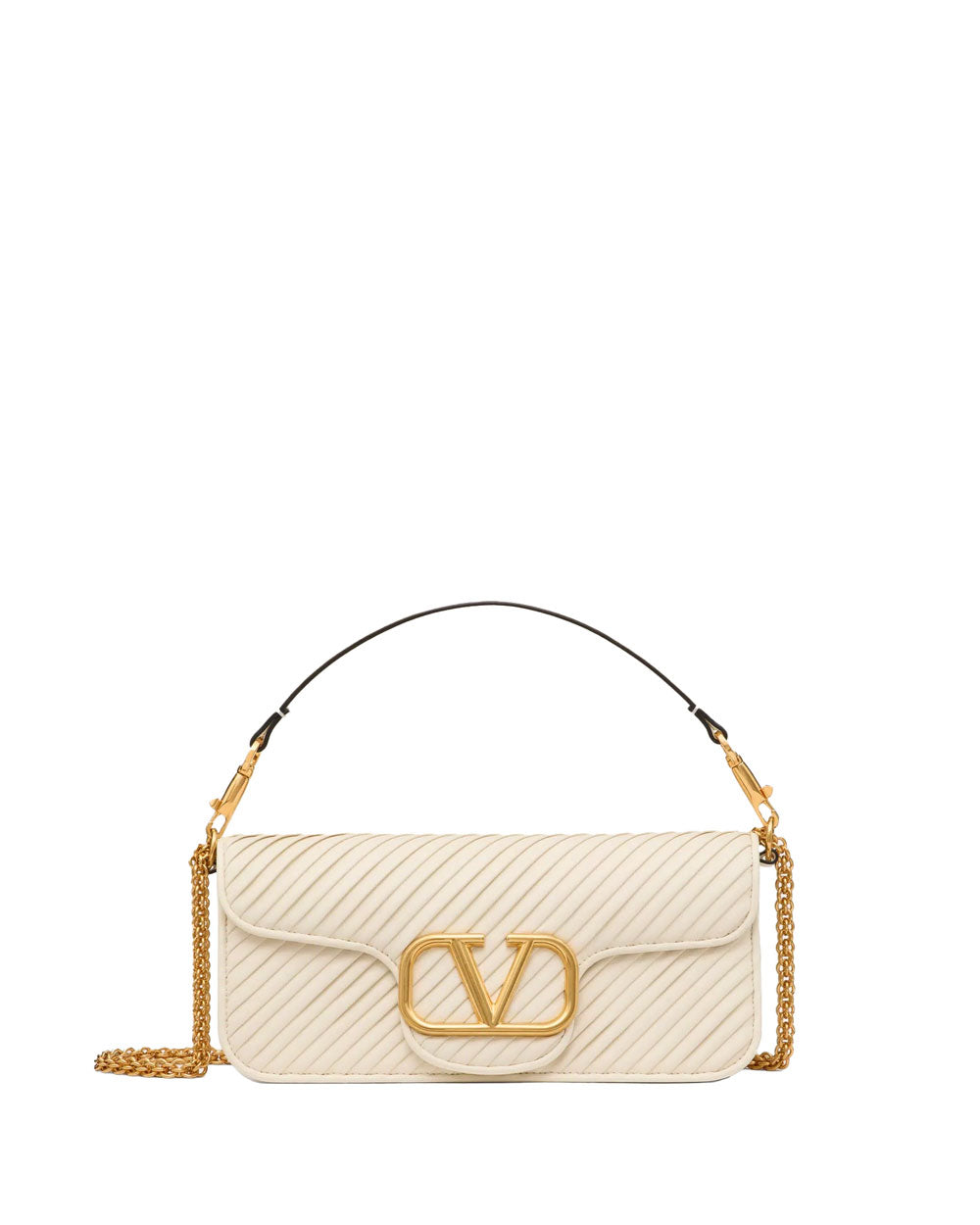 Locó Pleated Nappa Shoulder Bag in Ivory