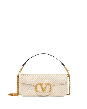 Locó Pleated Nappa Shoulder Bag in Ivory