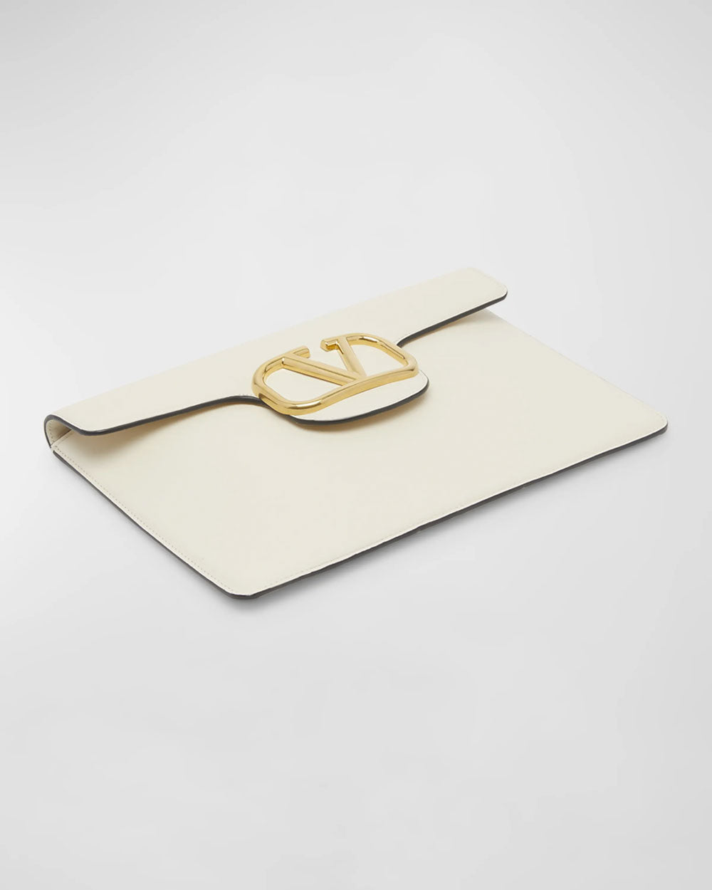 Loco VLogo Flap Leather Clutch in Ivory