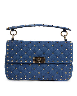 Rockstud spike velvet handbag Valentino Garavani Blue in Velvet