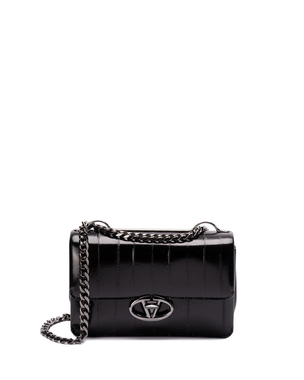 Medium VLogo Anguilla Textured Leather Shoulder Bag in Nero