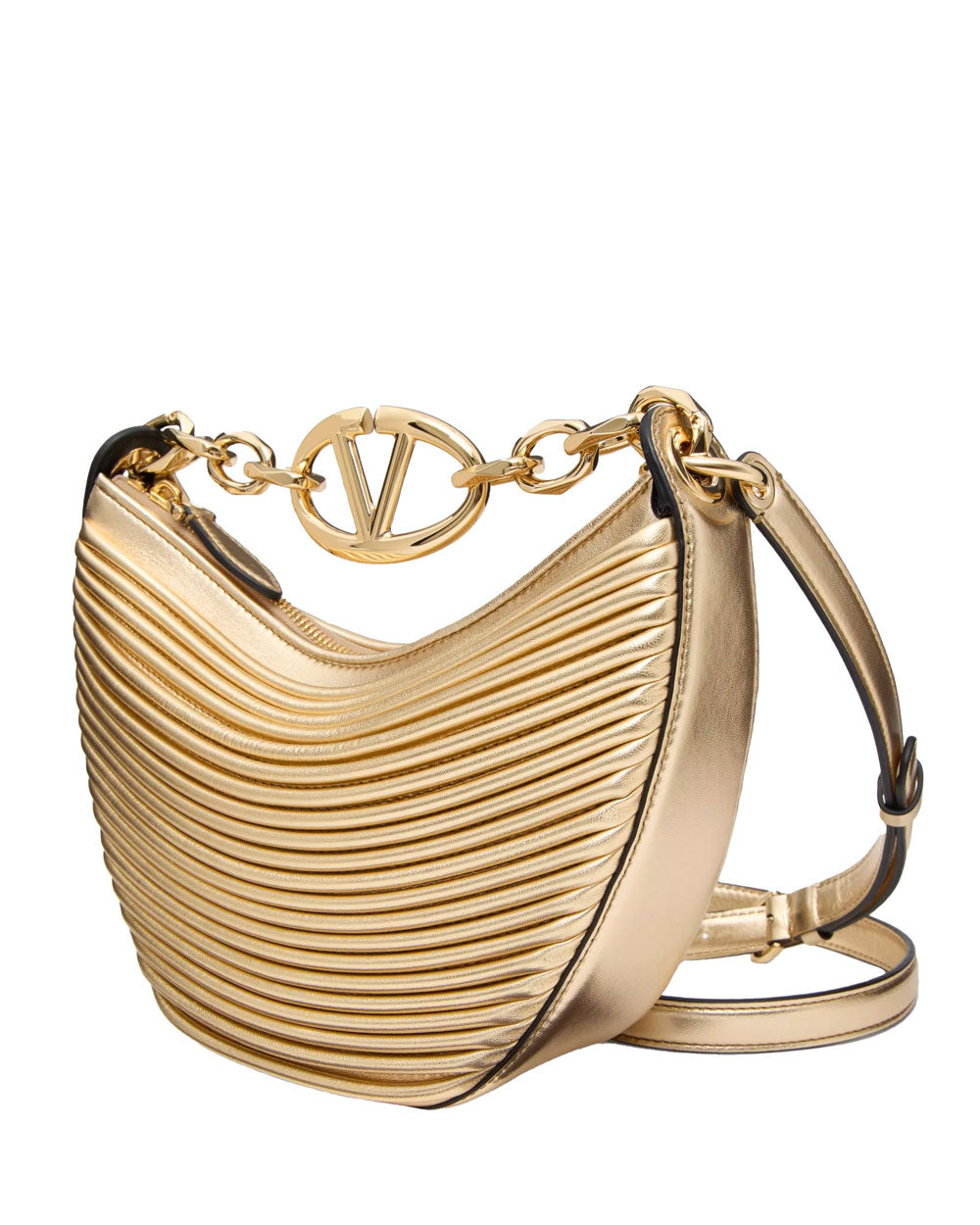 Mini Moon VLogo Hobo Bag in Mekong Gold