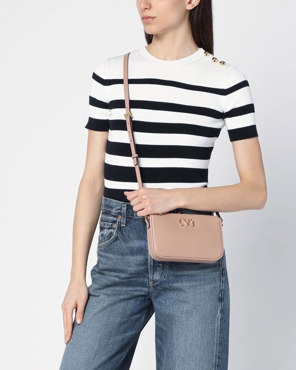 Mini VLogo Signature Calfskin Crossbody Bag in Rose Cannelle