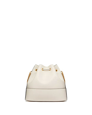Mini Bucket Bag with Vlogo Signature Chain in Light Ivory