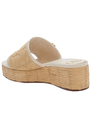 Raflower Platform Wedge Sandal in Ivory and Natural
