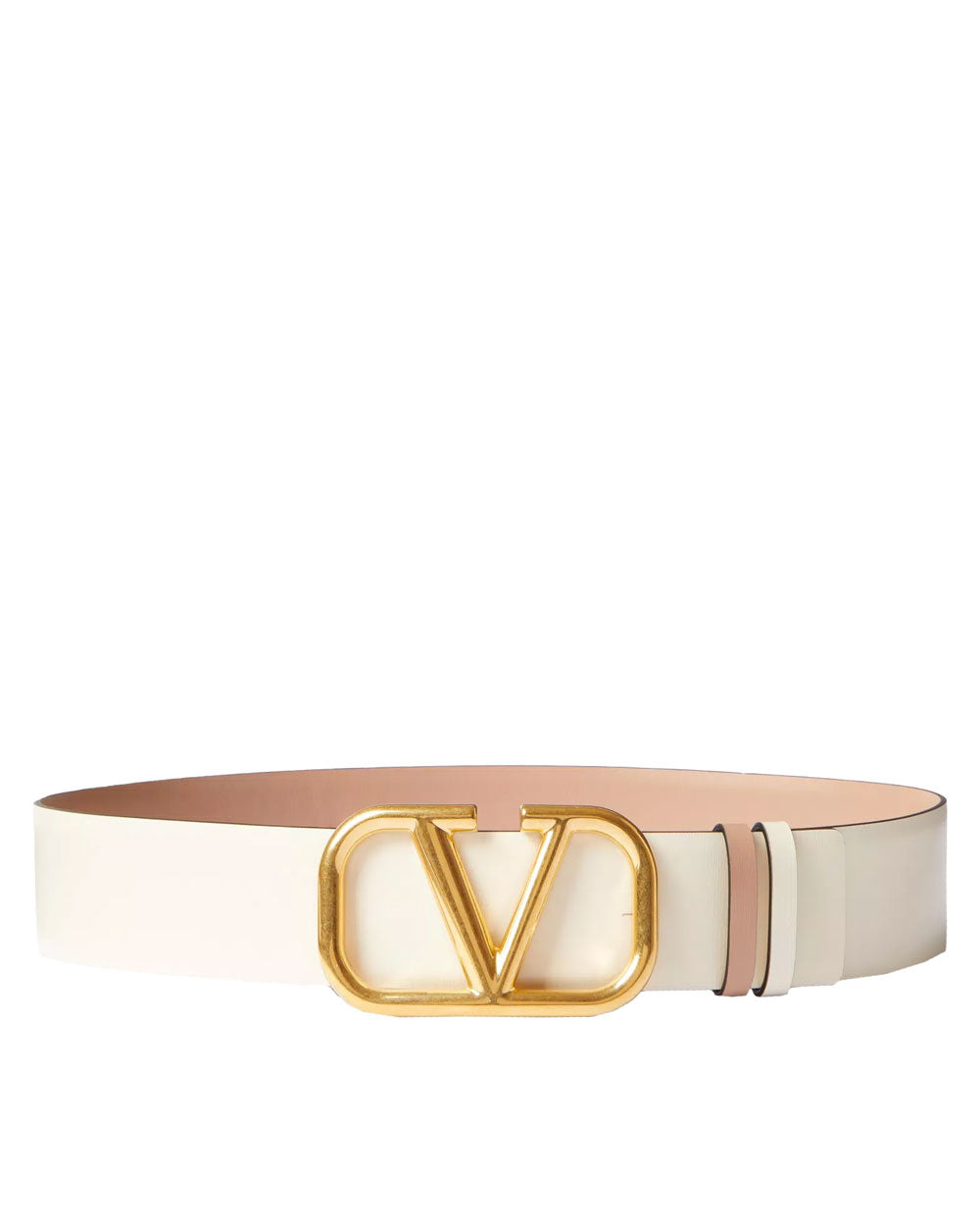 V Logo Signature 20 Reversible Leather Belt in White - Valentino