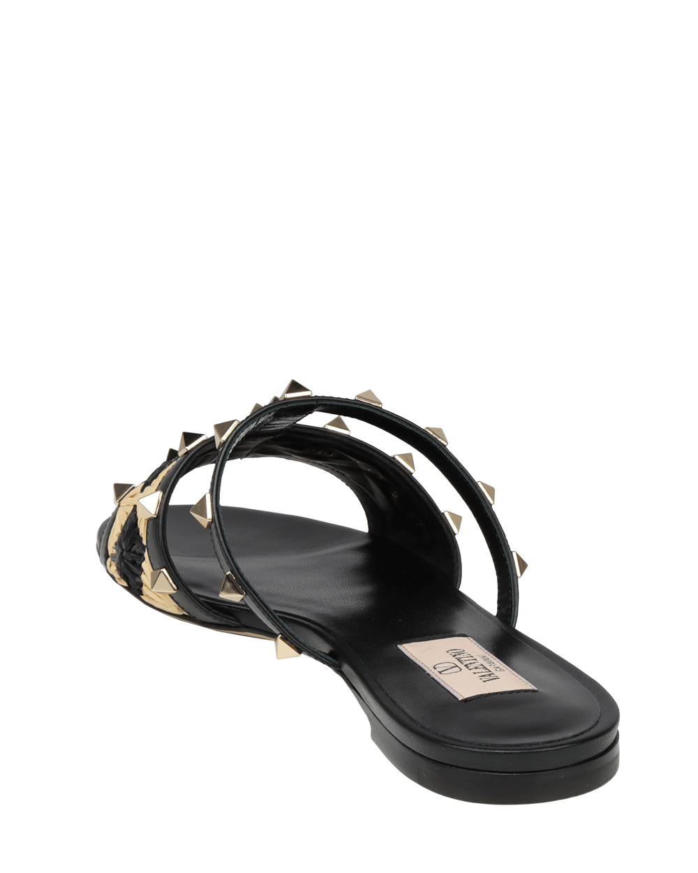 Rockstud 05 Slide in Raffia and Black