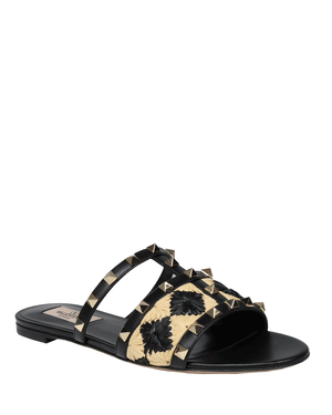 Rockstud 05 Slide in Raffia and Black