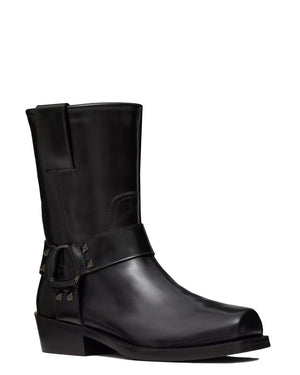 Rockstud Calfskin Biker Boot in Nero