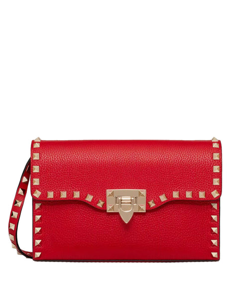 Small Rockstud Grainy Calfskin Crossbody Bag for Woman in Rouge Pur