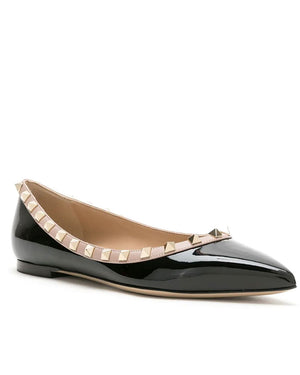 Rockstud Patent Ballernia Flat in Black and Poudre