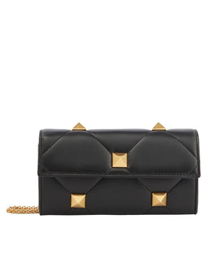 Roman Stud Wallet In Nappa Leather With Chain in Nero