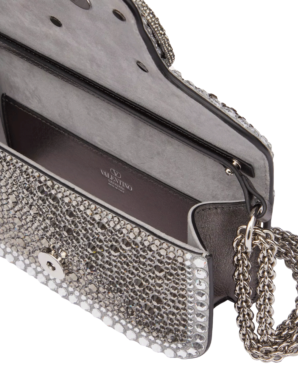 Small Loco Embroidered Shoulder Bag in Silver Rhinestone