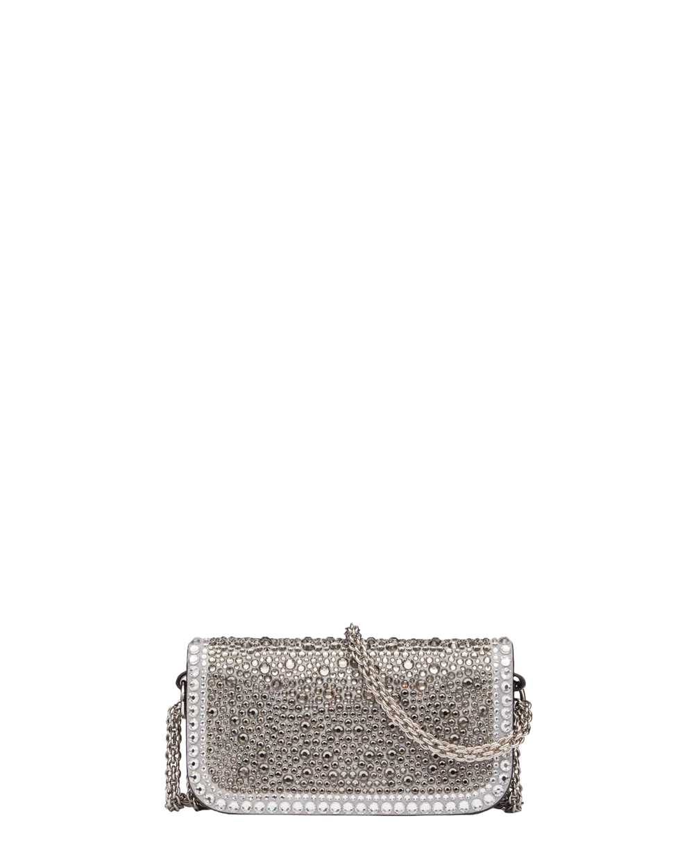 Small Loco Embroidered Shoulder Bag in Silver Rhinestone