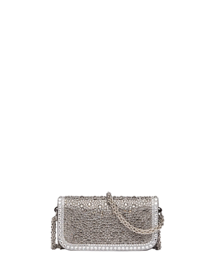 Small Loco Embroidered Shoulder Bag in Silver Rhinestone