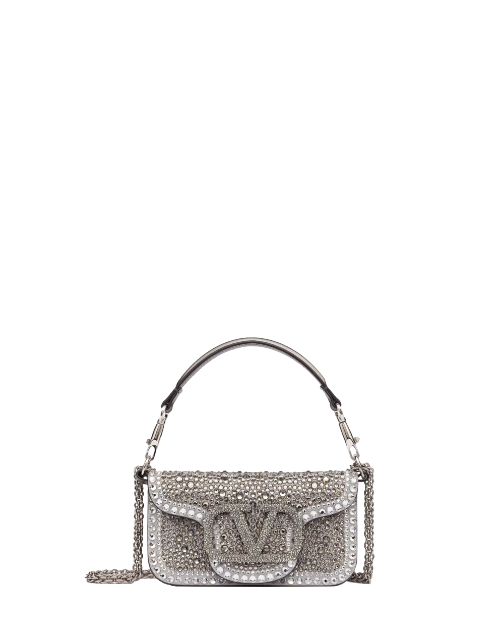 Small Loco Embroidered Shoulder Bag in Silver Rhinestone