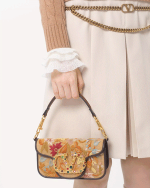 Small Loco Floral Embroidered Shoulder Bag in Brown Multicolor