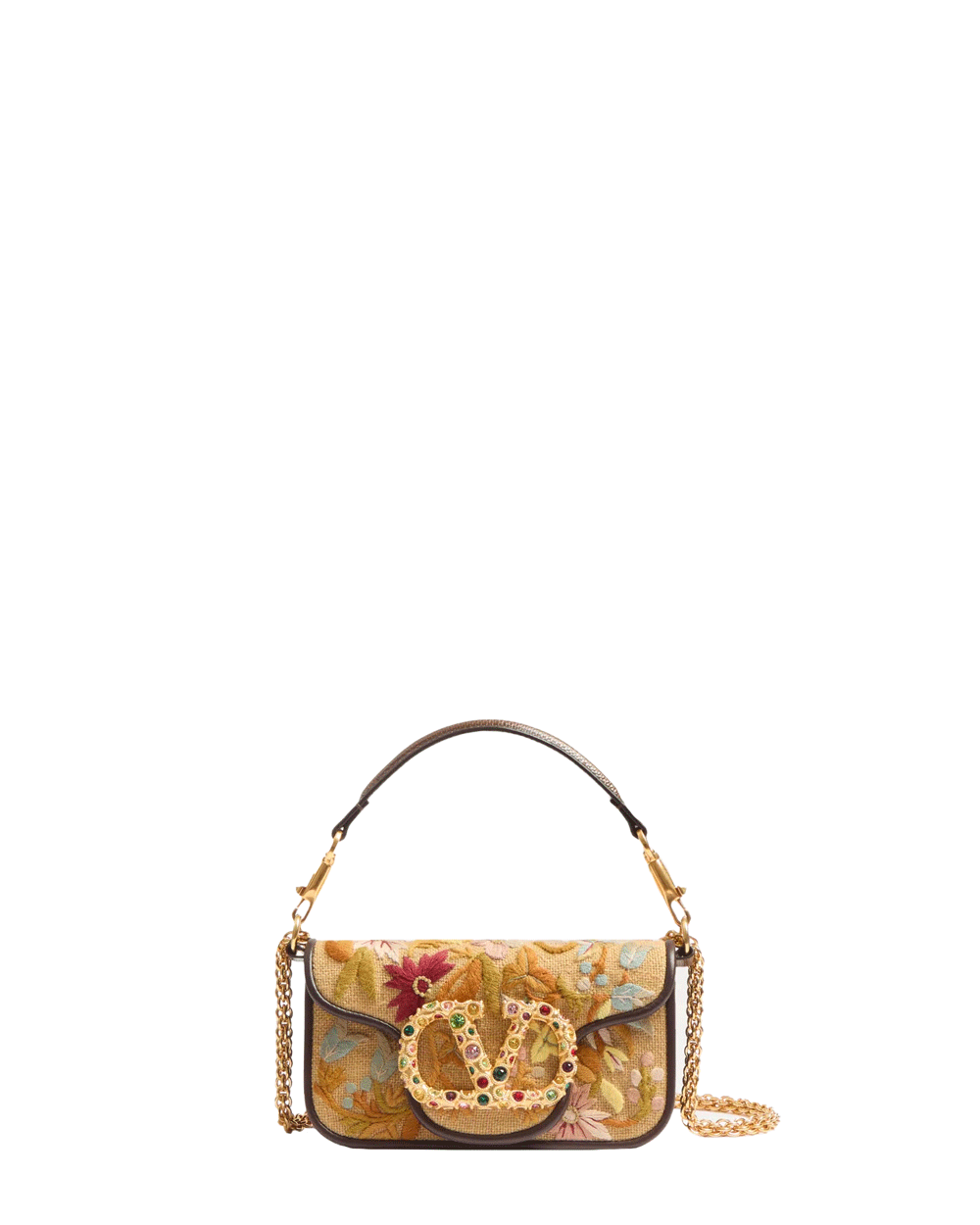 Small Loco Floral Embroidered Shoulder Bag in Brown Multicolor