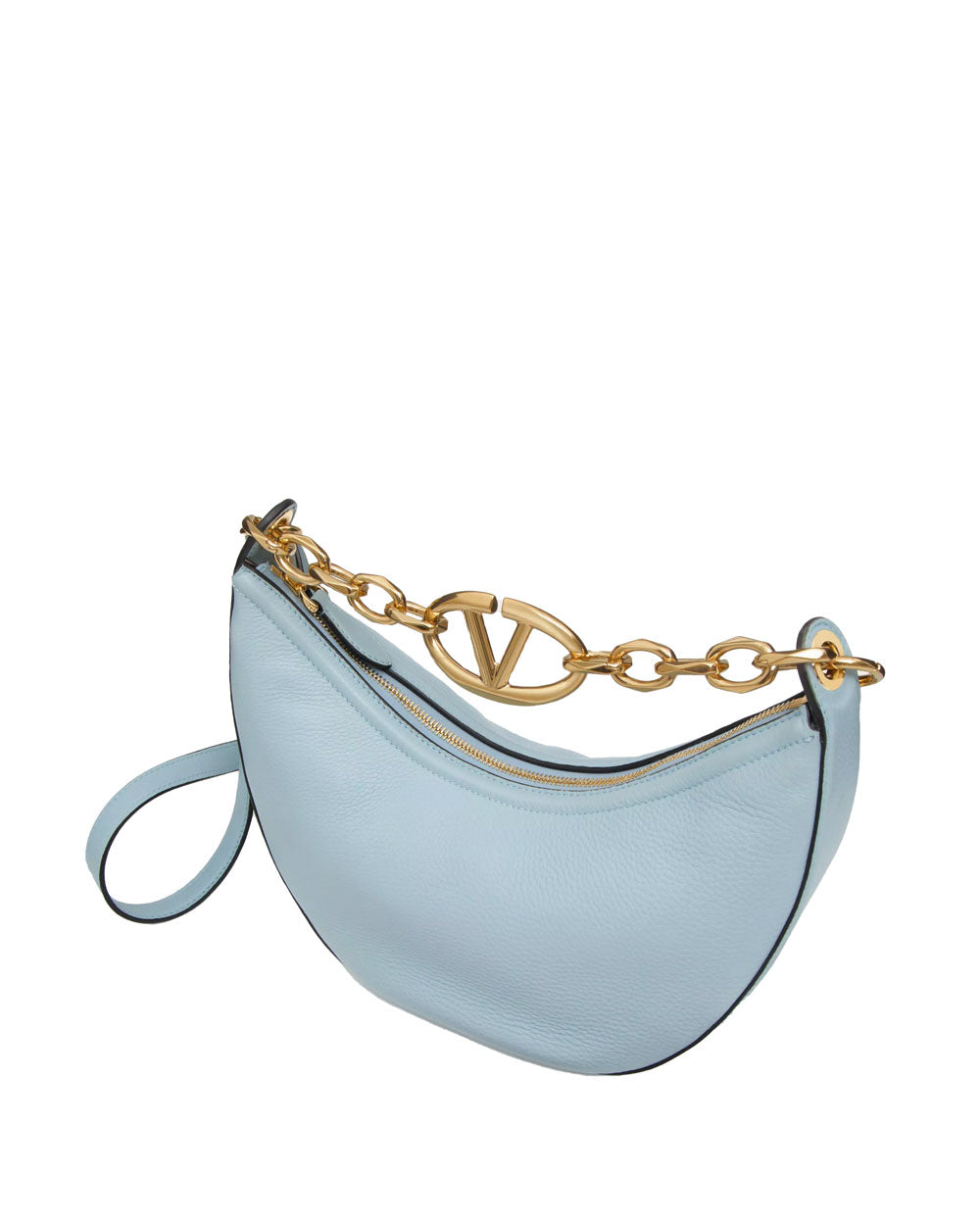 Small Moon VLogo Hobo Bag in Blue Porcel