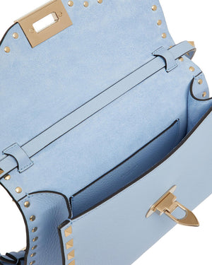 Rockstud Grainy Calfskin Crossbody Bag in Popeline Blue