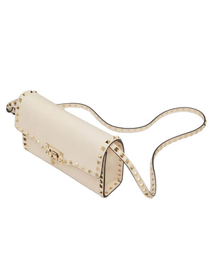 Small Rockstud Grainy Calfskin Crossbody Bag for Woman in Light Ivory