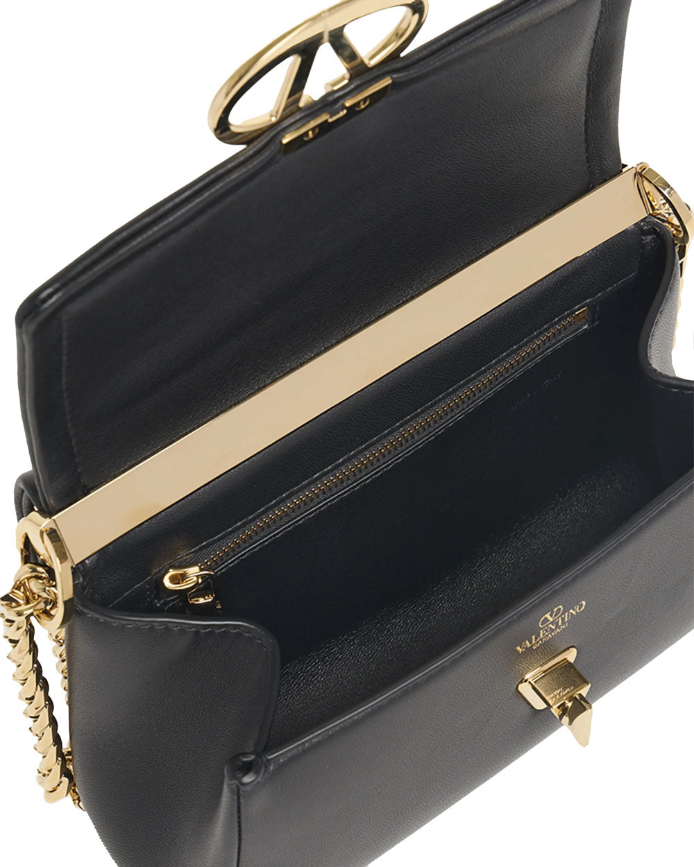 Small VLogo Flap Leather Shoulder Bag in Nero