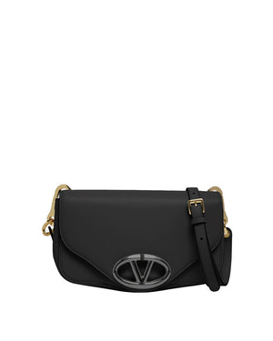 Small Logo Flap Shoulder Bag in Nero