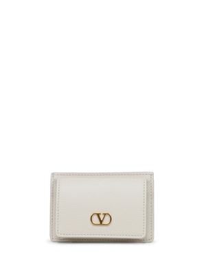 VLogo Coin and Card Case in Light Ivory