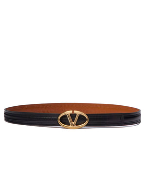 VLogo Moon Reversible Belt in Black and Tan