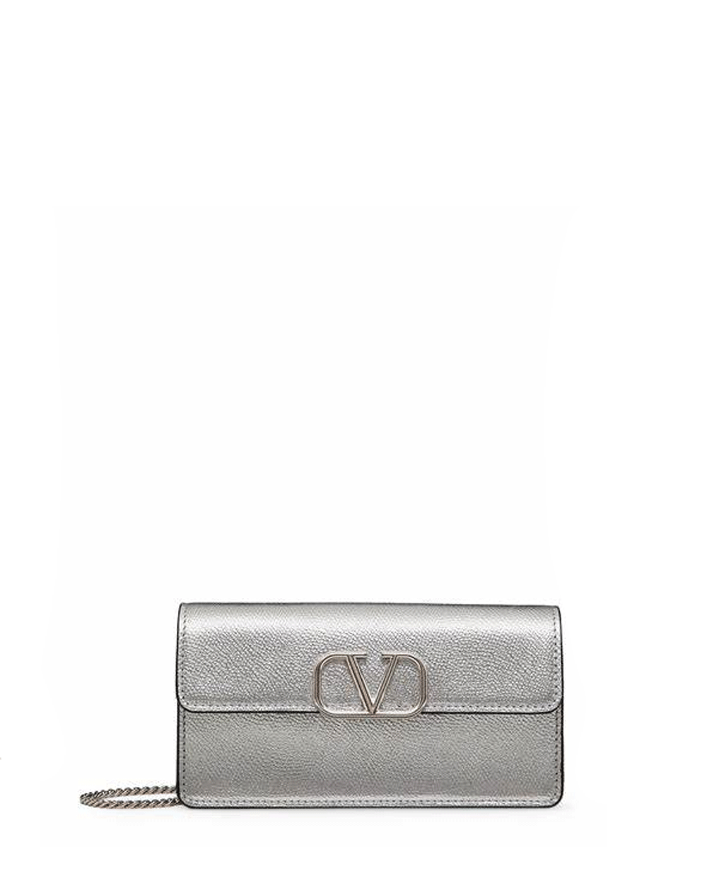 VLogo Signature Leather Wallet on Chain in Platino