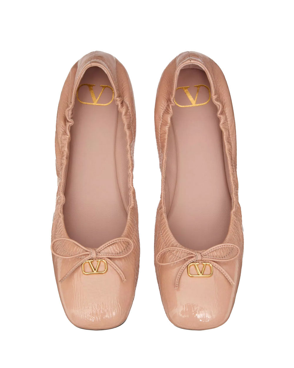 VLogo Signature Patent Leather Ballerina in Rose Cannelle