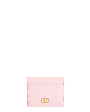 VLogo Signature Soft Grain Card Case in Rose Quartz