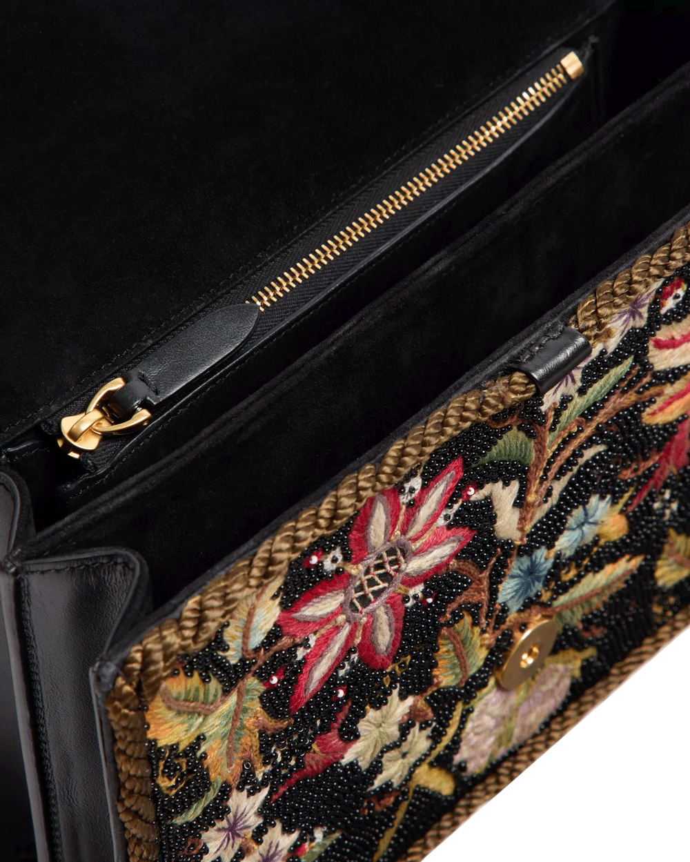 Vain Embroidered Beaded Shoulder Bag in Black Multicolor