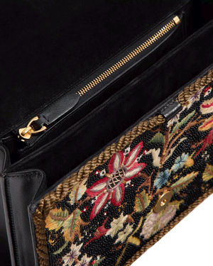 Vain Embroidered Beaded Shoulder Bag in Black Multicolor