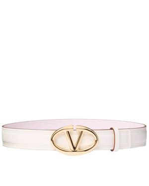 VLogo Moon Reversible Belt in Ivory and Mauve