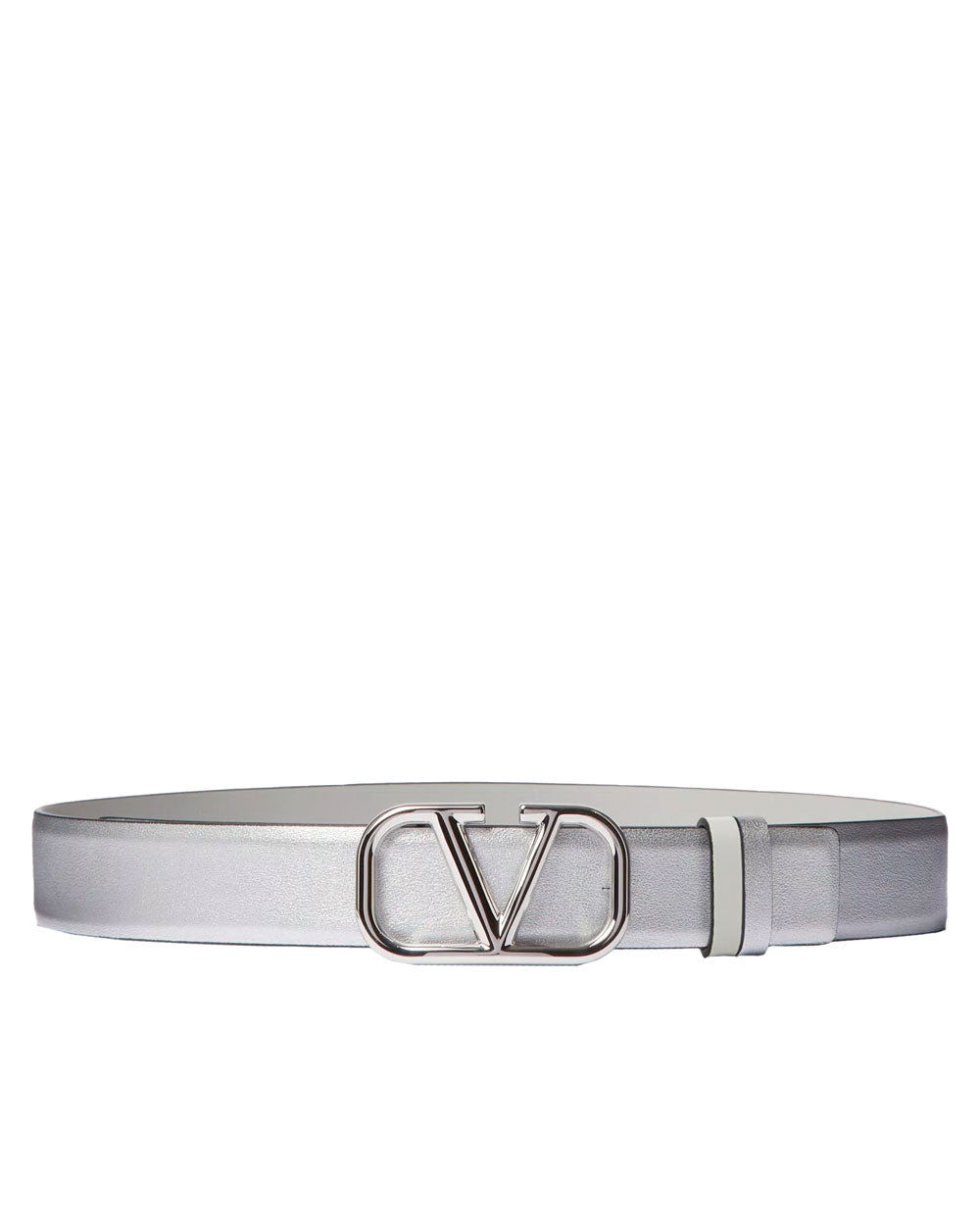 Vlogo Signature Reversible Belt in SIlver and Opal Grey