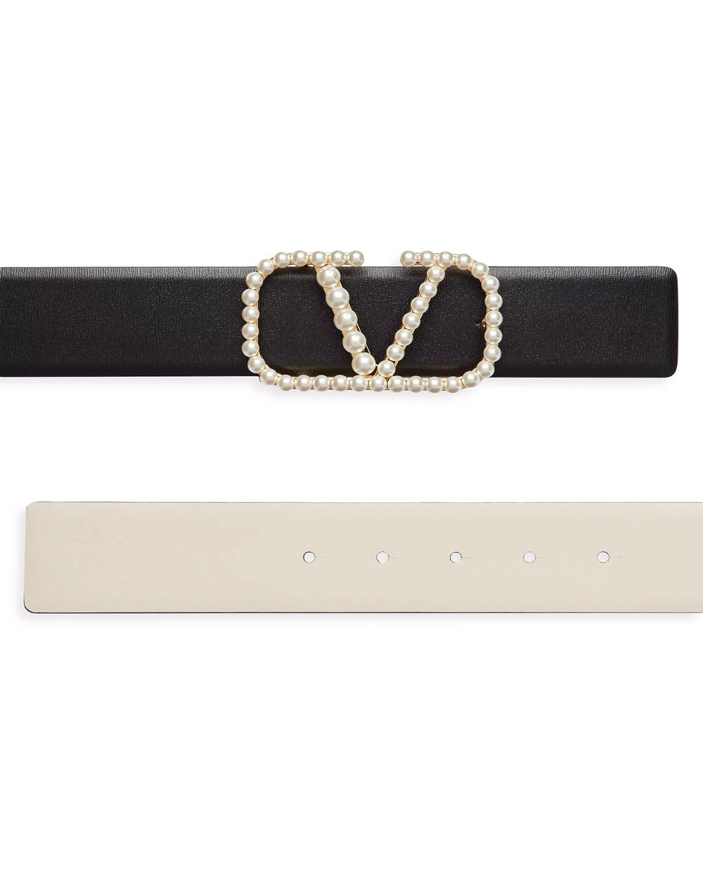 Vlogo Signature Reversible Belt with Pearls in Nero and Ivory