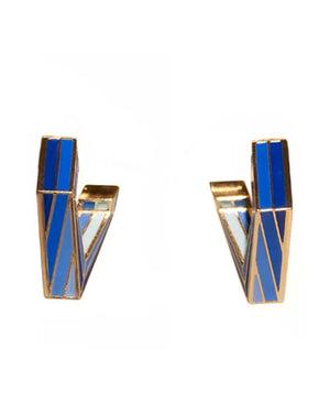 Medium Blue Baoli Well Square Hoop Earrings