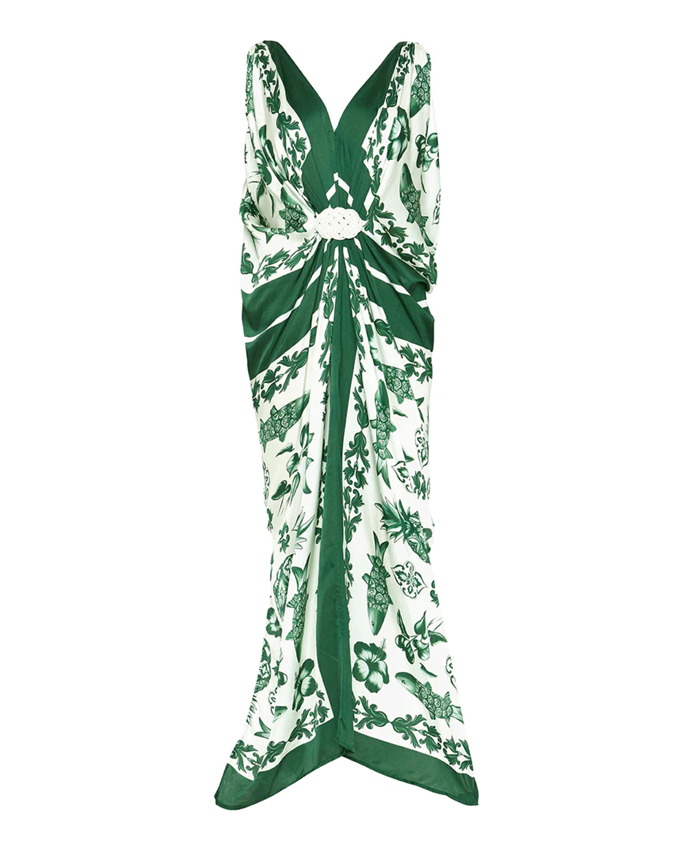 Ivory and Emerald Green Hand Draped Gown