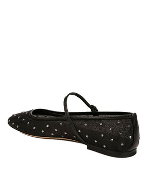 Ellie Mesh Crystal Ballet Flat in Black