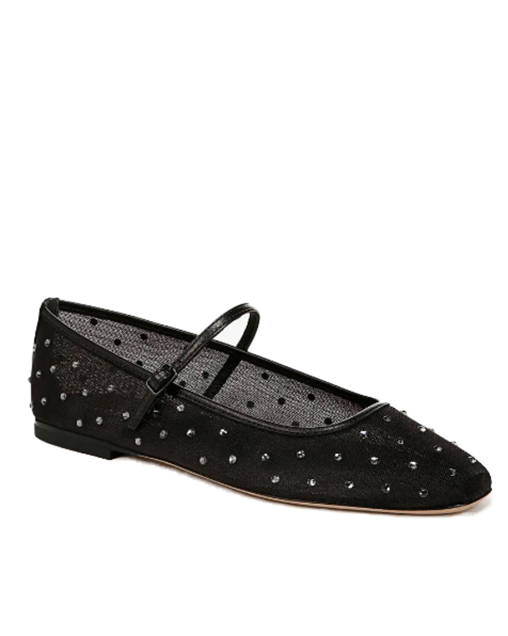 Ellie Mesh Crystal Ballet Flat in Black