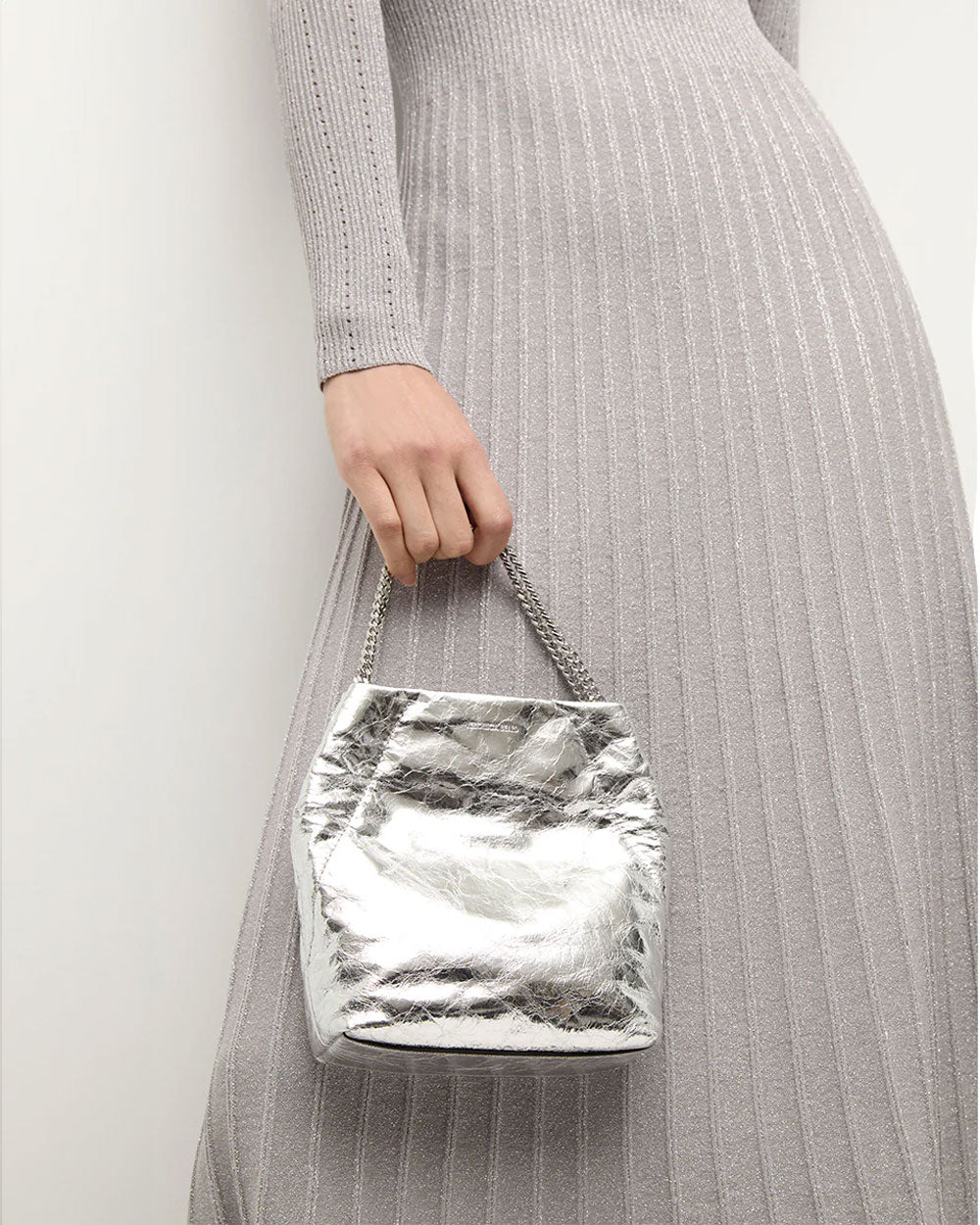 Small Metallic Slouch Shoulder Bag in Silver