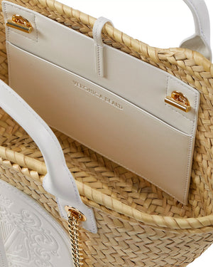 Straw Crest Patch Tote in White