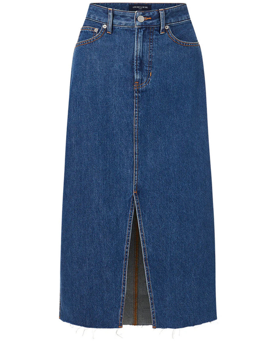 Victoria Denim Midi Skirt in Stoned Blue