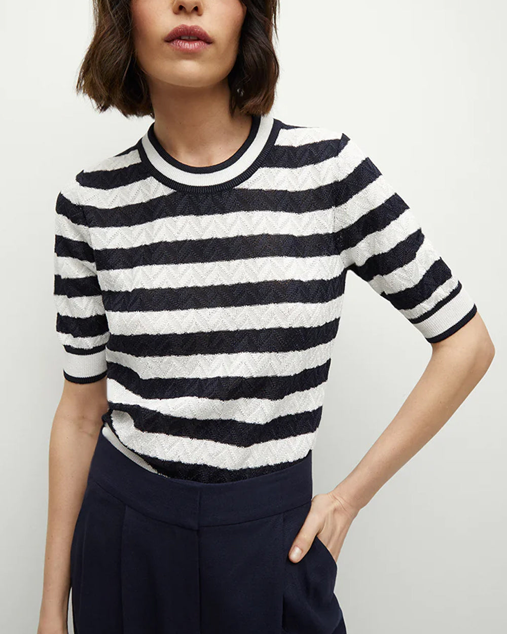 White and Navy Knit Lisbeth Top