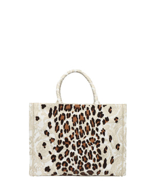 Large Athena Embroidery Jacquard Leopard Tote in Gold