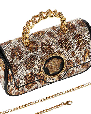 Mini La Medusa Crystal Leopard Top Handle Bag