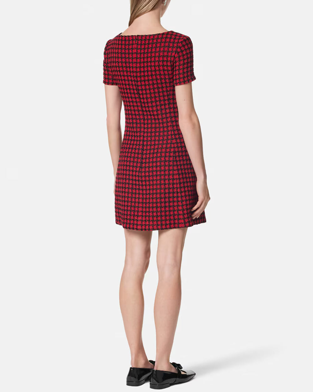 Red and Black Windowpane Tweed Dress