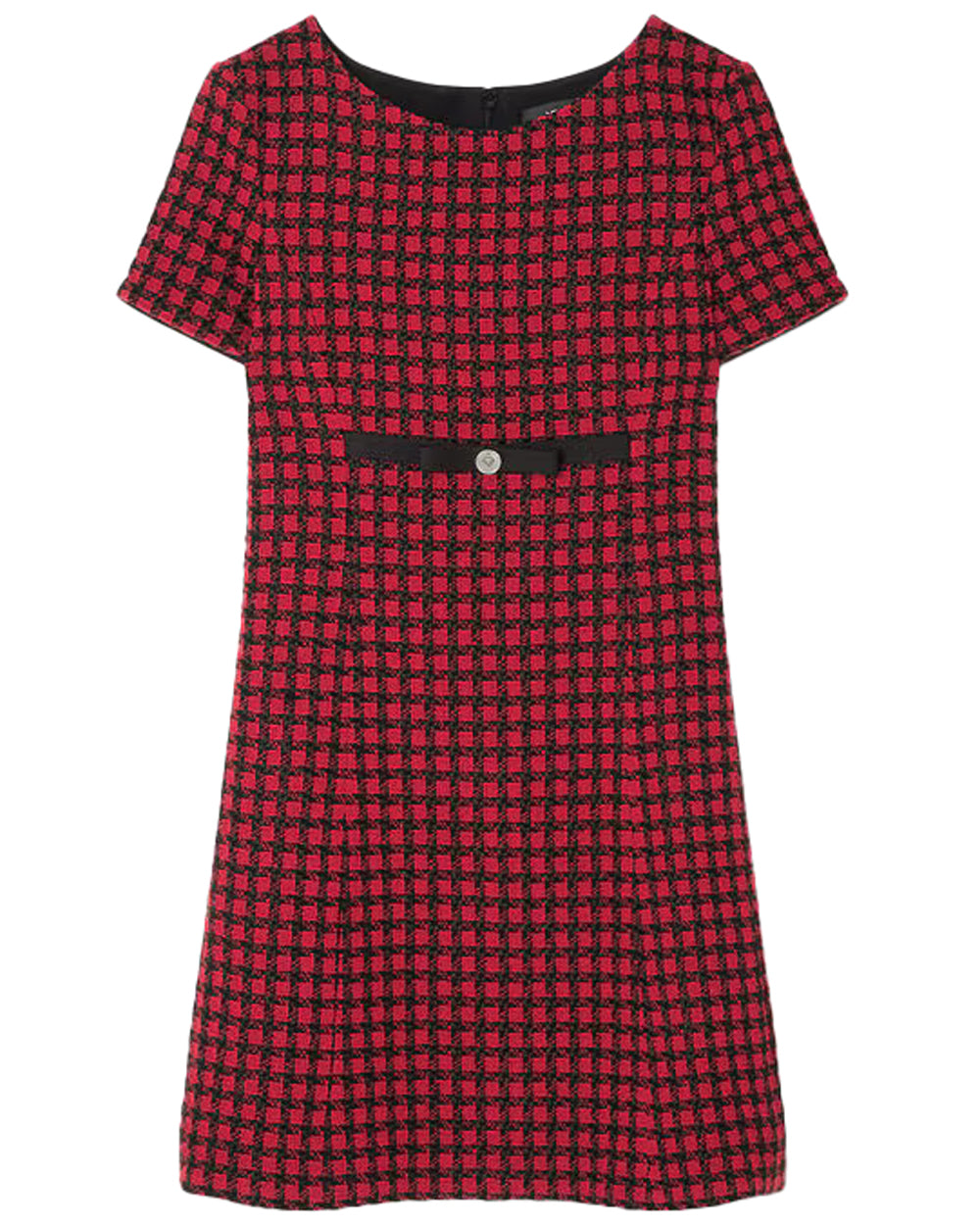 Red and Black Windowpane Tweed Dress